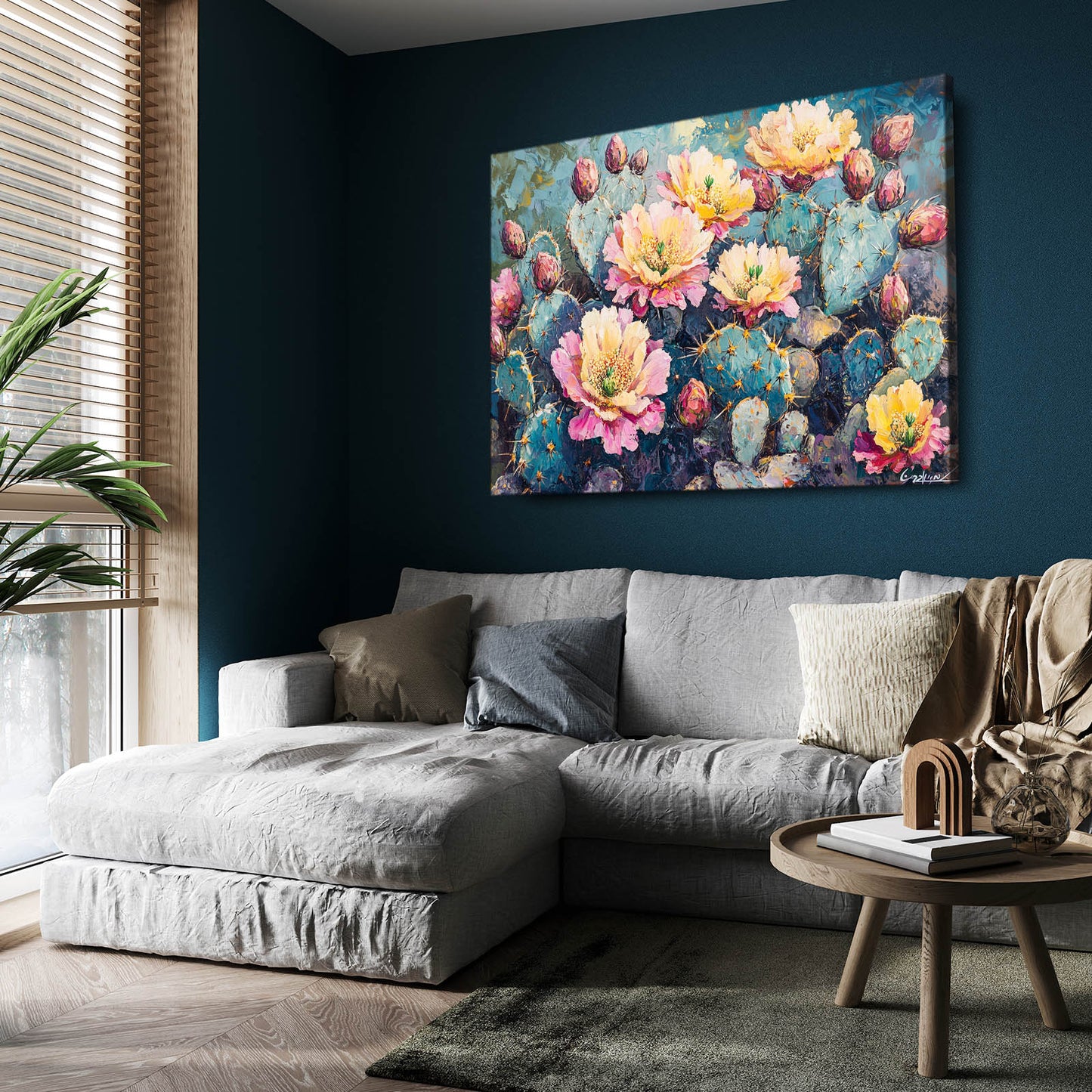 Impasto Blossom Field Cactus Wall Art – styled in a furnished interior