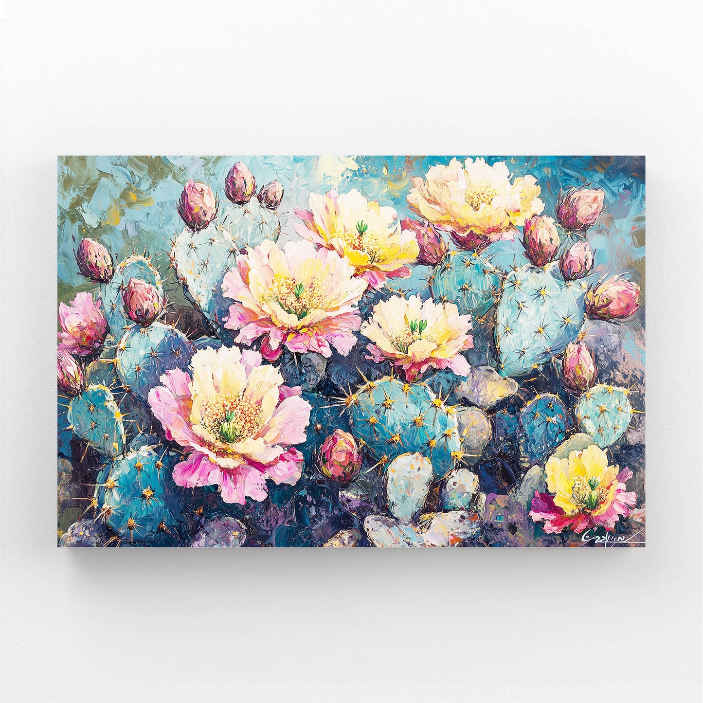 Impasto Blossom Field Cactus Wall Art – impasto blossom field cactus canvas print
