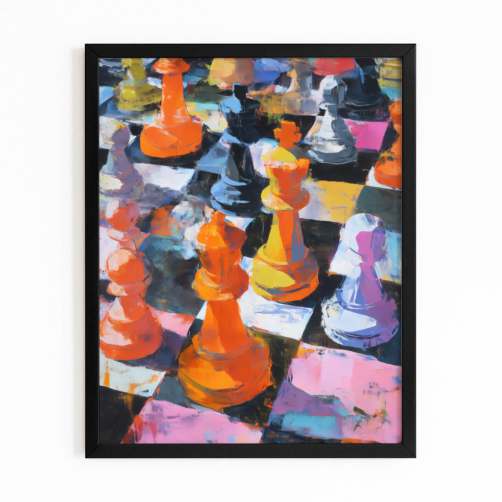 Impasto Color Board Chess Art – with Premium Black frame on white background