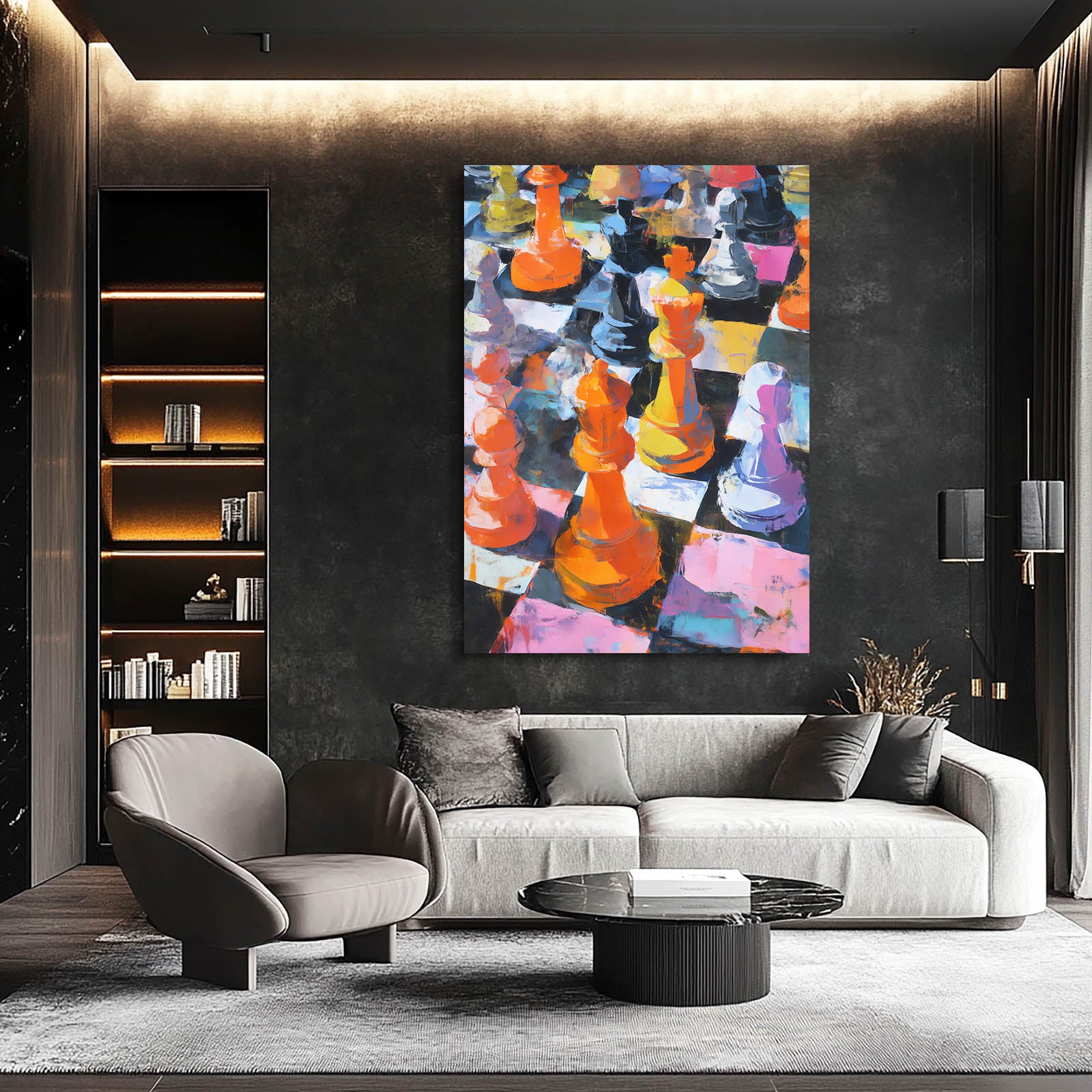Impasto Color Board Chess Art – styled in a furnished interior