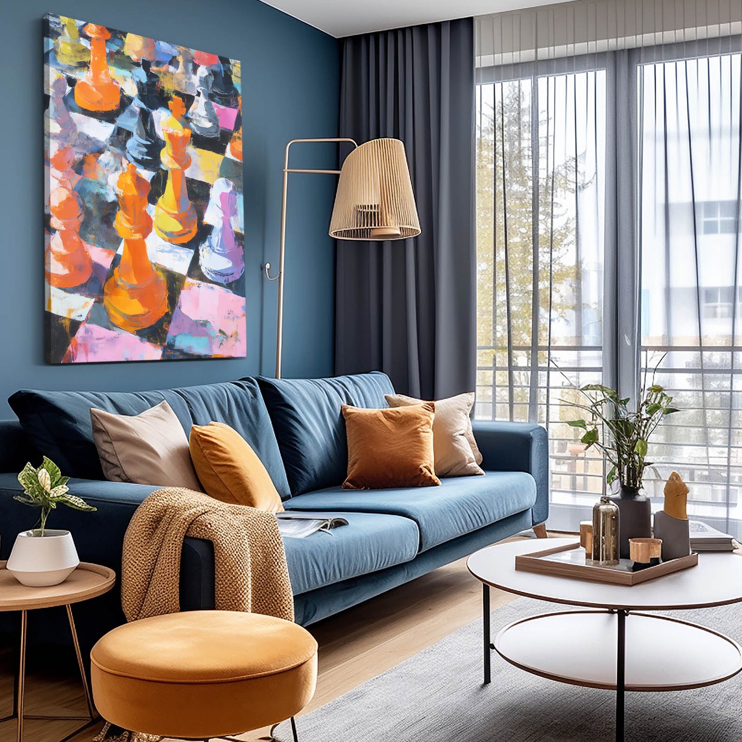 Impasto Color Board Chess Art – styled in a furnished interior