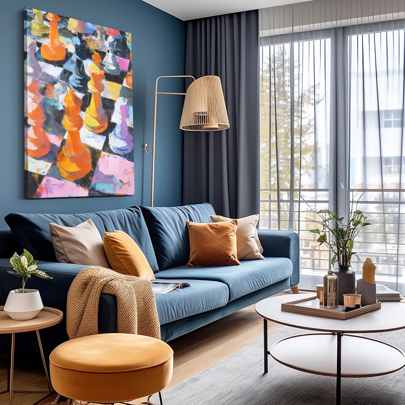 Impasto Color Board Chess Art – styled in a furnished interior
