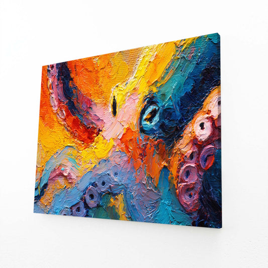 Impasto Color Field Octopus Wall Art – angled canvas view on white background