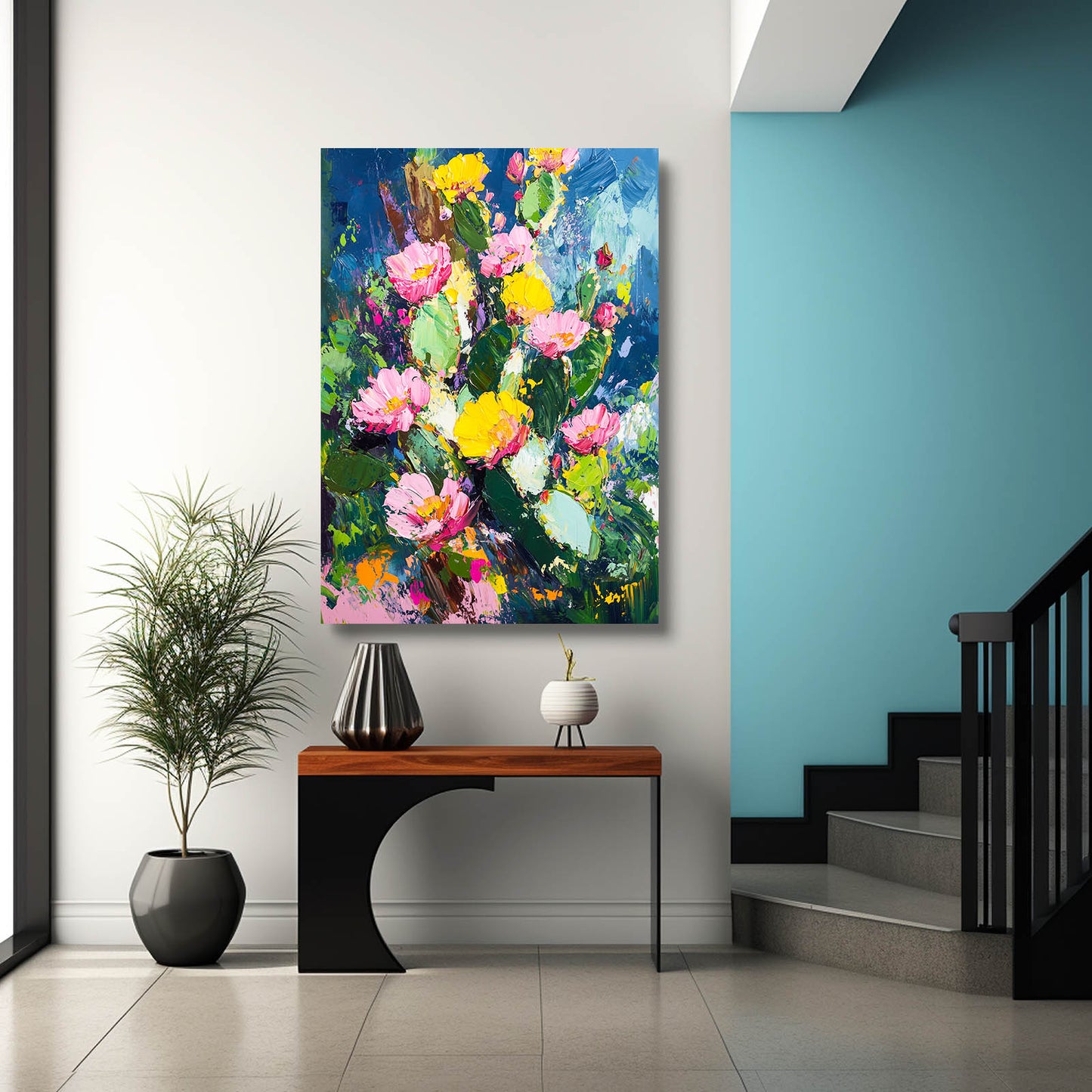 Impasto Flower Bed Cactus Canvas – styled in a furnished interior