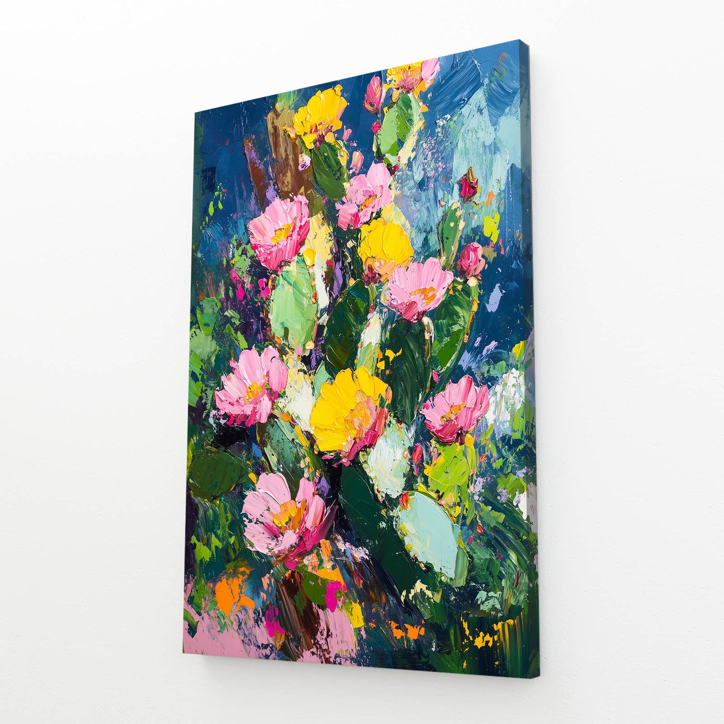 Impasto Flower Bed Cactus Canvas – angled canvas view on white background