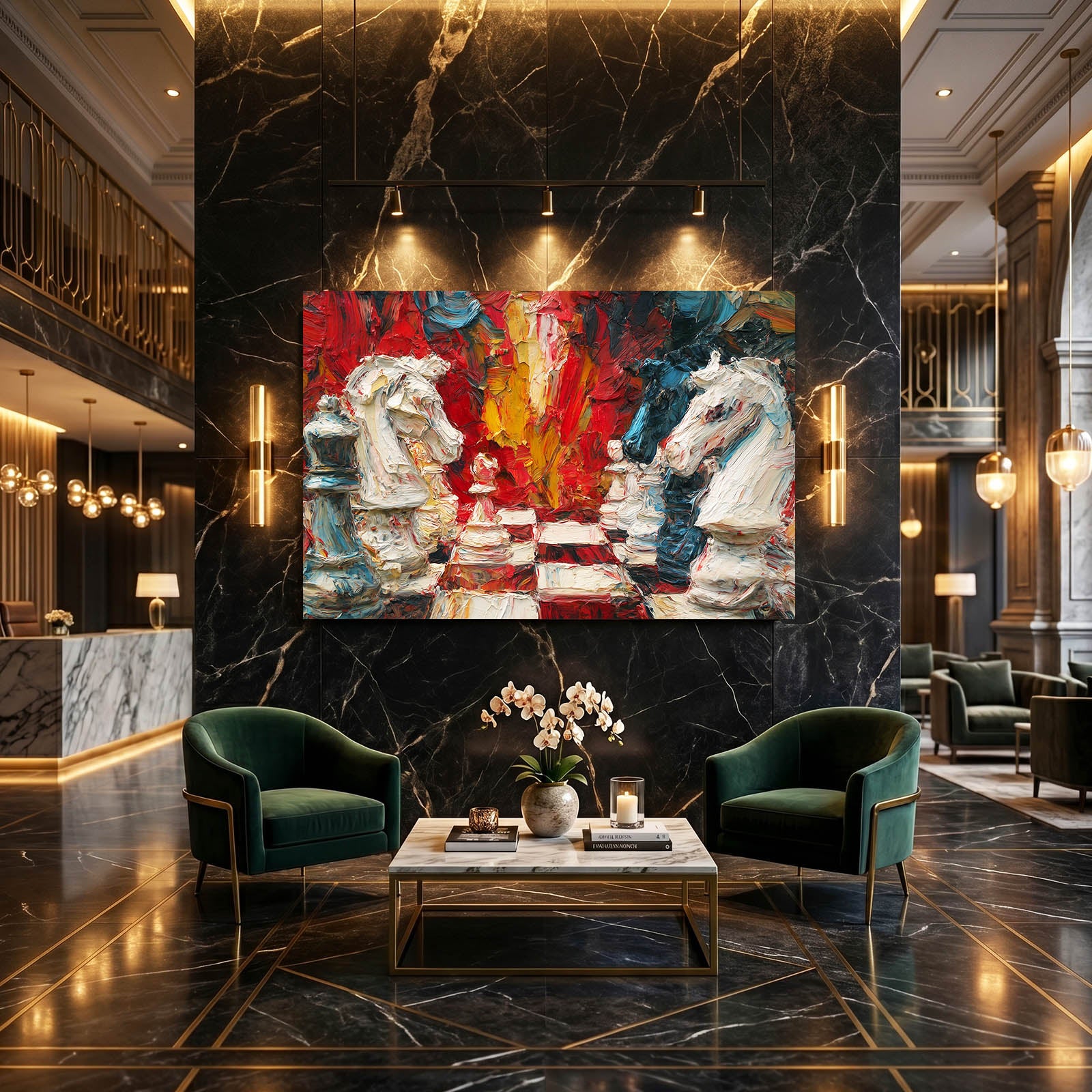Impasto Knight Clash Chess Canvas – styled in a furnished interior