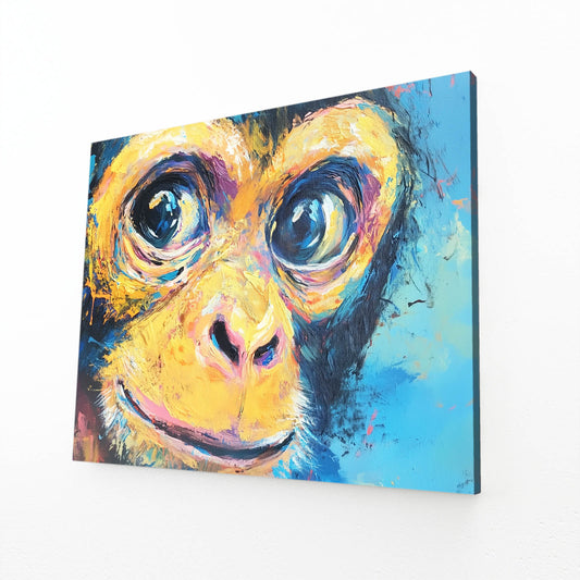 Impasto Yellow Gaze Monkey Wall Art – angled canvas view on white background