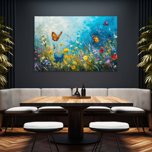 Impressionist Butterfly Wall Art — botanical canvas print in blue tones, view 3