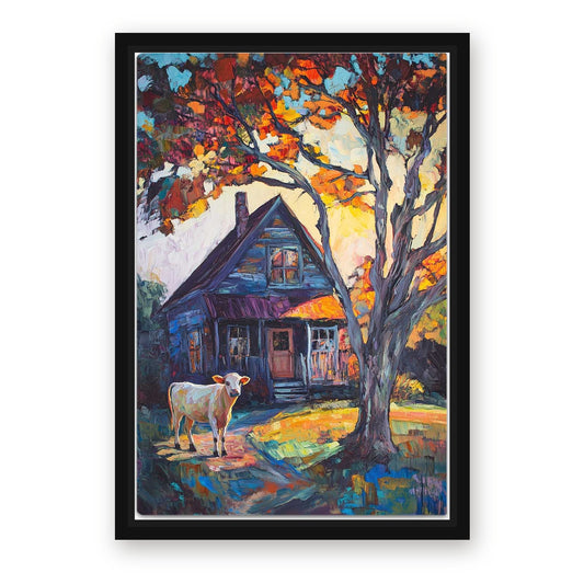Impressionist Cow Wall Art – with Premium Black wood frame