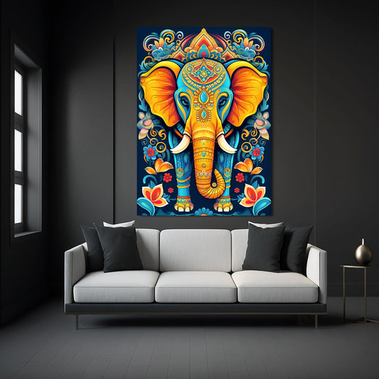 Indian Festival Elephant Art — indian art canvas print in blue tones, view 3