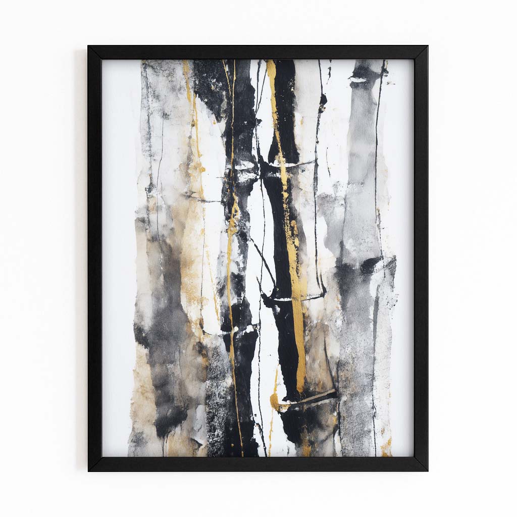 Ink Bamboo Stalks Gold Canvas Art – with Premium Black frame on white background