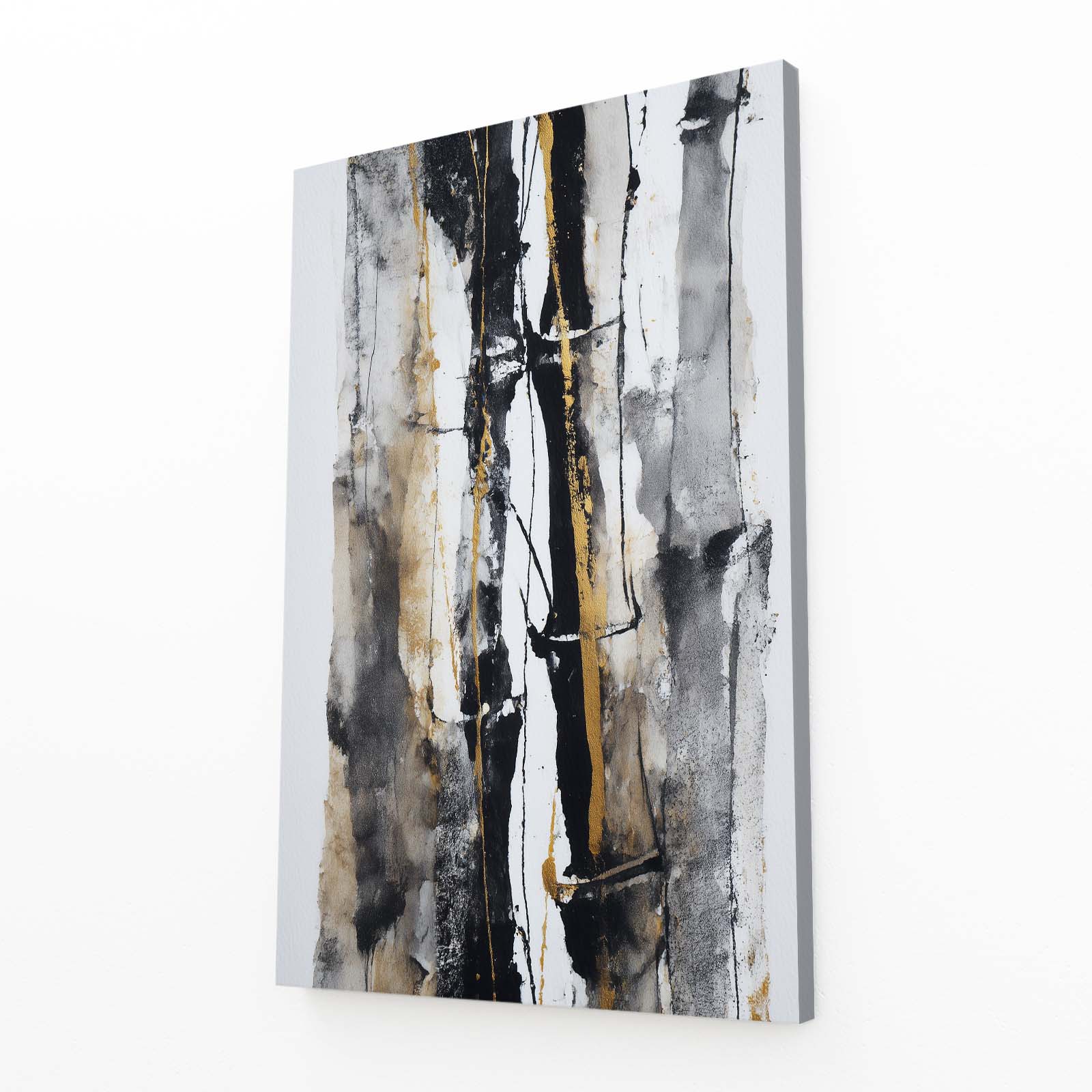 Ink Bamboo Stalks Gold Canvas Art – angled canvas view on white background