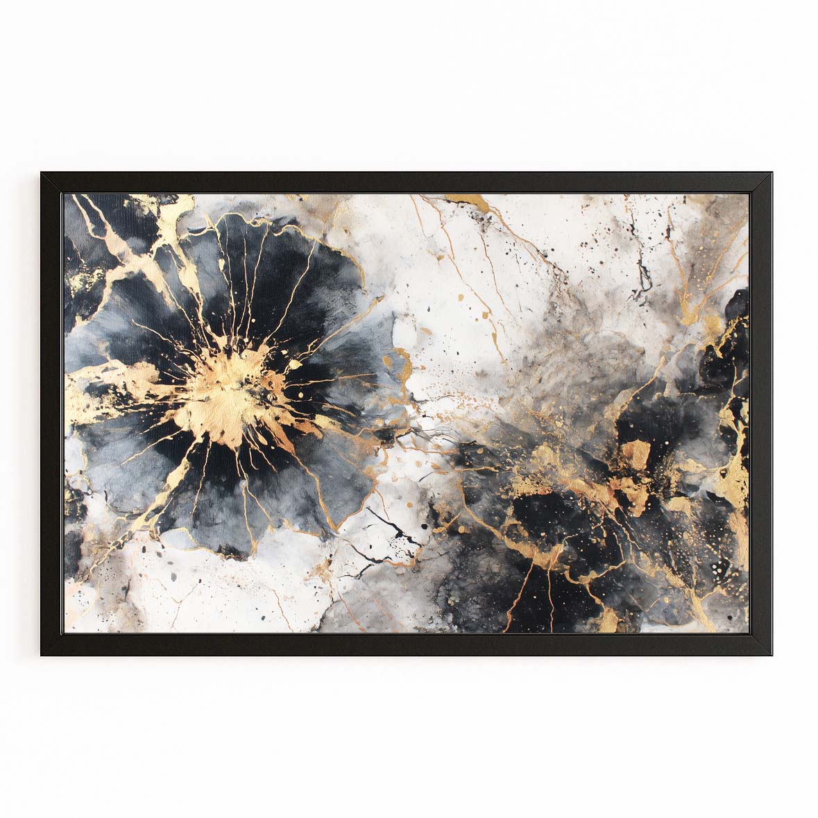 Ink Bloom Frost Gold Canvas – with Premium Black frame on white background