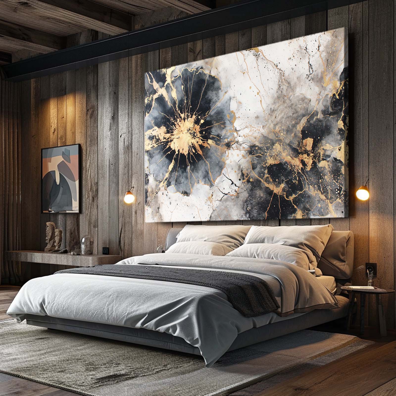 Ink Bloom Frost Gold Canvas – styled in a furnished interior