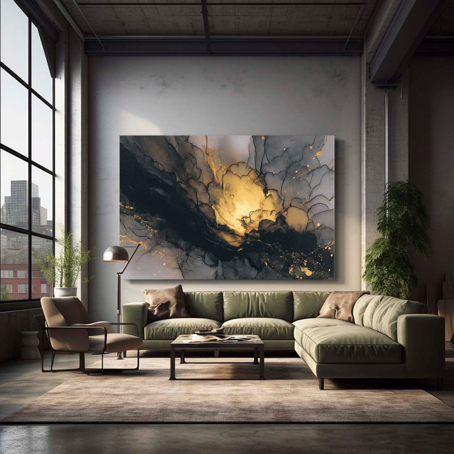 Ink Bloom Navy Gold Prints – styled in a furnished interior