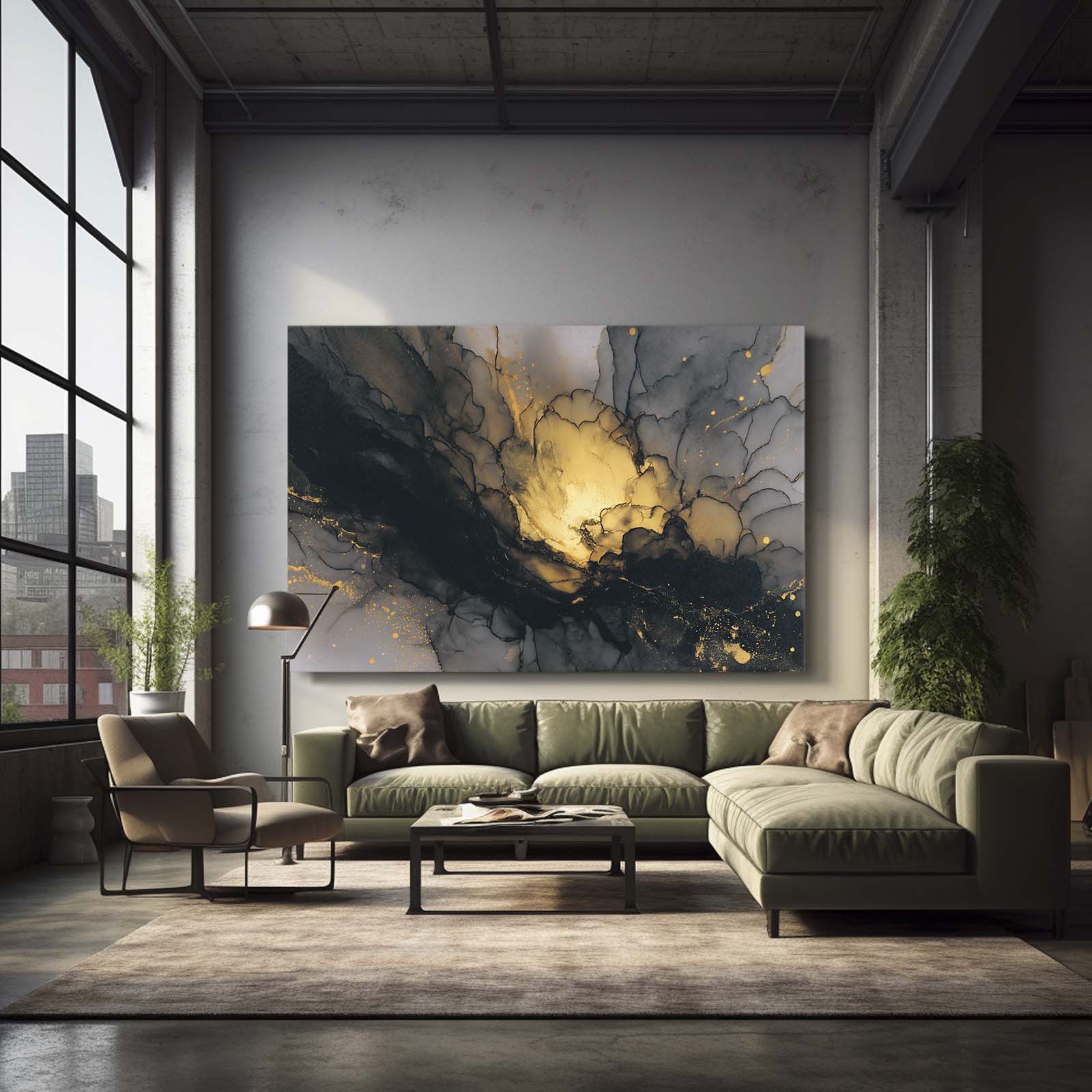 Ink Bloom Navy Gold Prints – styled in a furnished interior