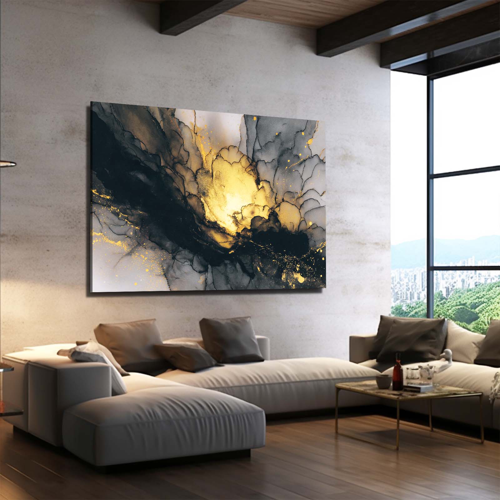 Ink Bloom Navy Gold Prints – styled in a furnished interior