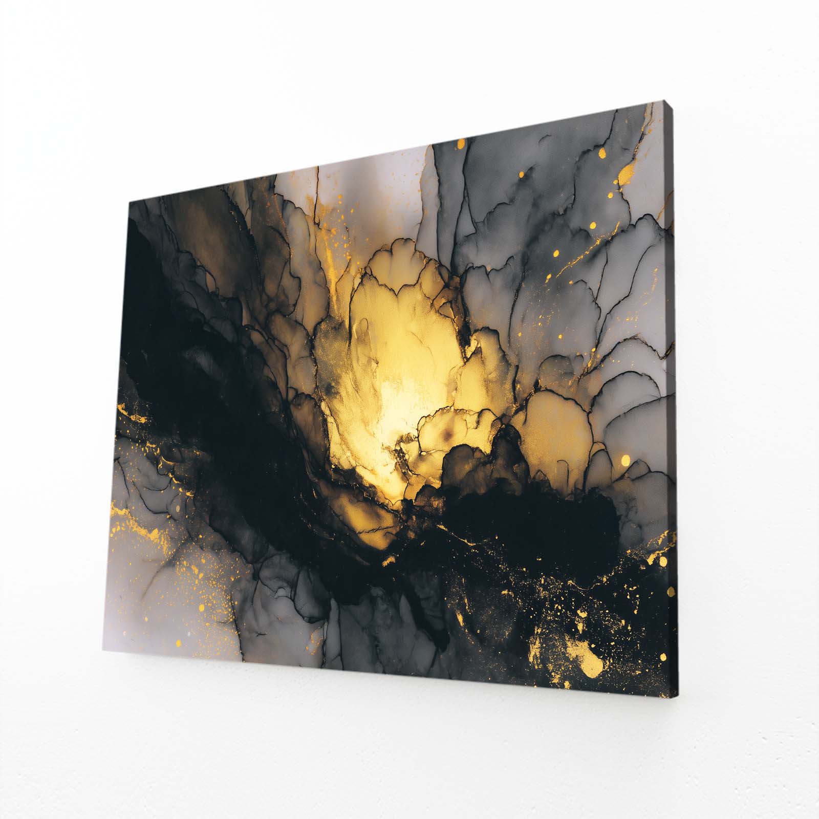 Ink Bloom Navy Gold Prints – angled canvas view on white background
