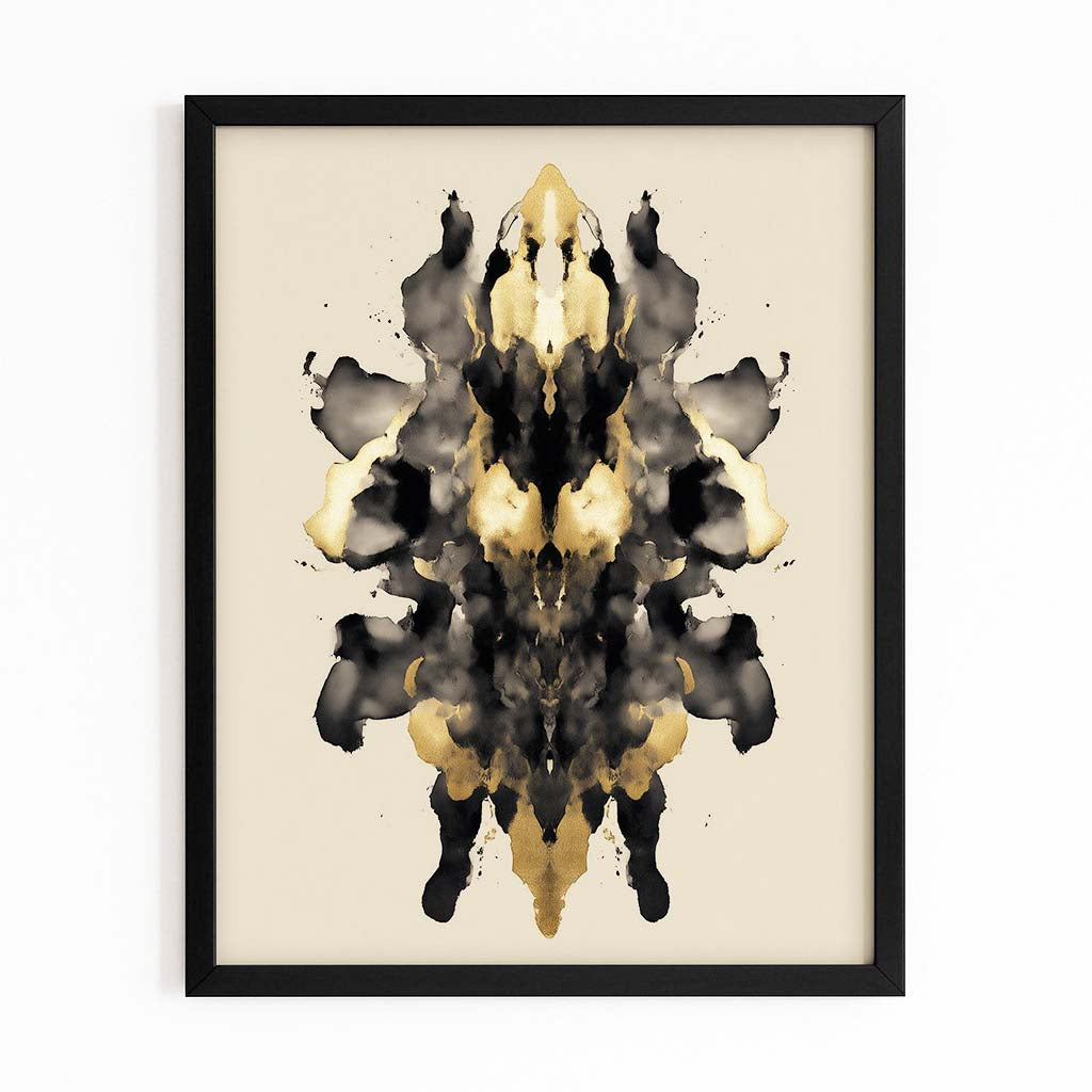 Ink Blot Mirror Gold Canvas Art – with Premium Black frame on white background