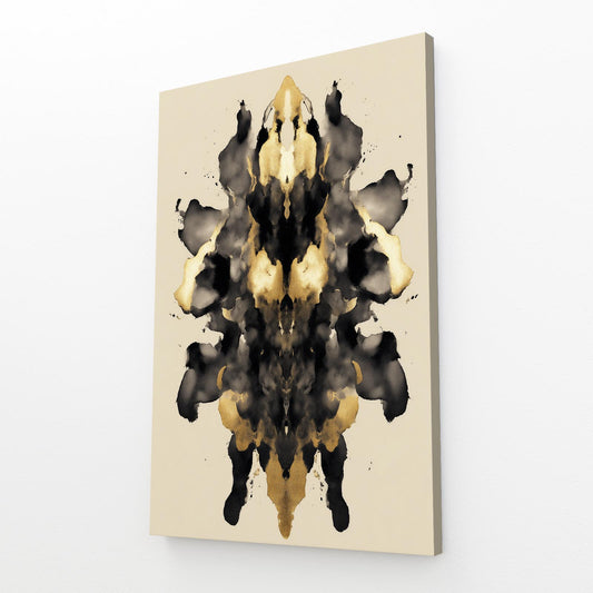 Ink Blot Mirror Gold Canvas Art – angled canvas view on white background