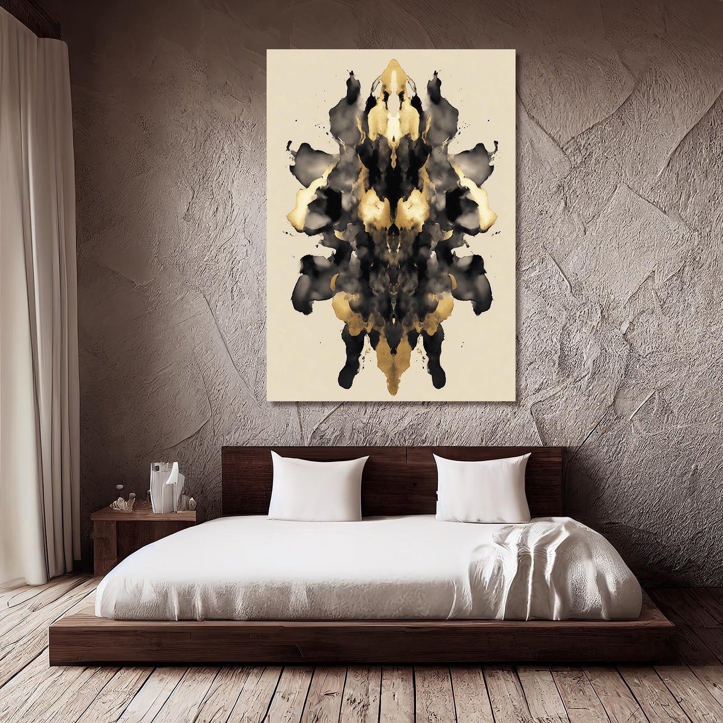 Ink Blot Mirror Gold Canvas Art – styled in a furnished interior