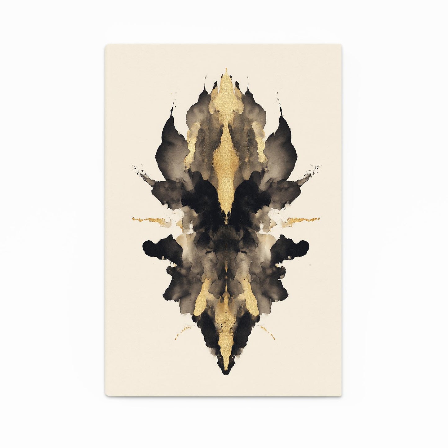 Ink Blot Totem Gold Wall Art – with Premium Black frame on white background