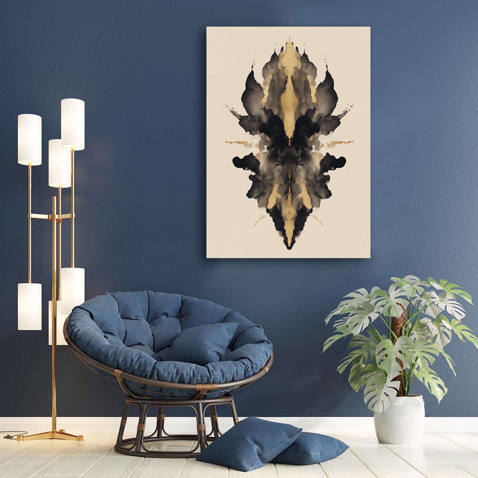 Ink Blot Totem Gold Wall Art – styled in a furnished interior