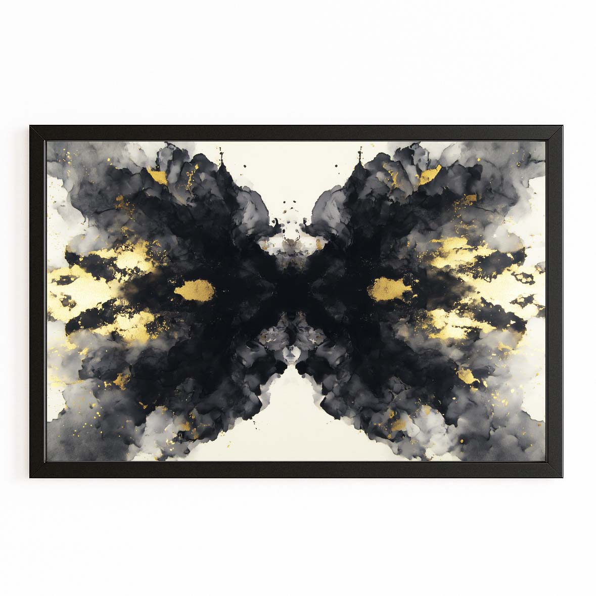 Ink Blot Wings Gold Prints – with Premium Black frame on white background