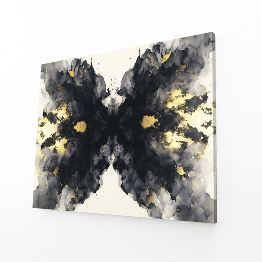 Ink Blot Wings Gold Prints – angled canvas view on white background