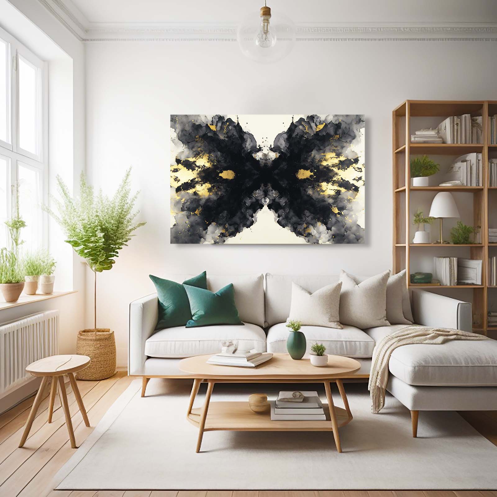 Ink Blot Wings Gold Prints – styled in a furnished interior