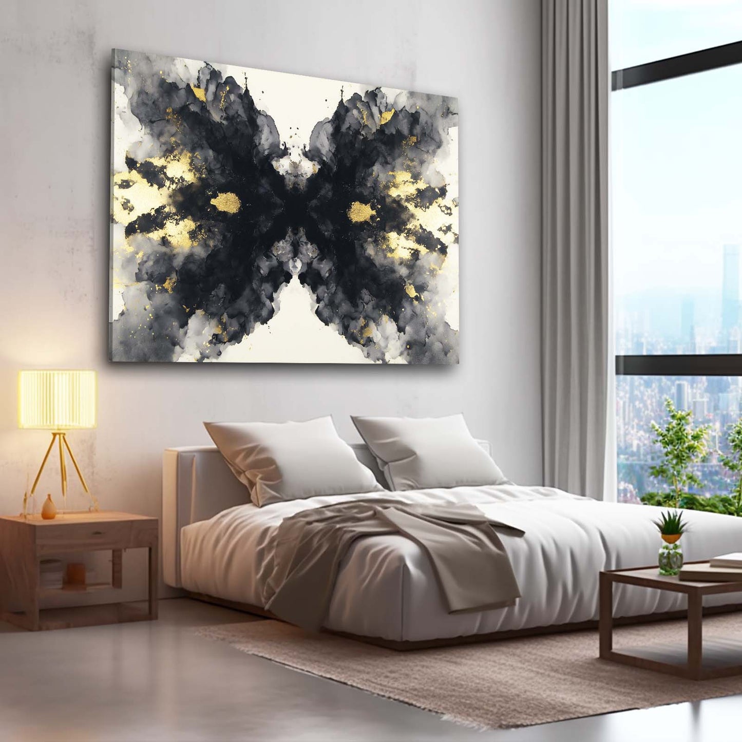 Ink Blot Wings Gold Prints – styled in a furnished interior