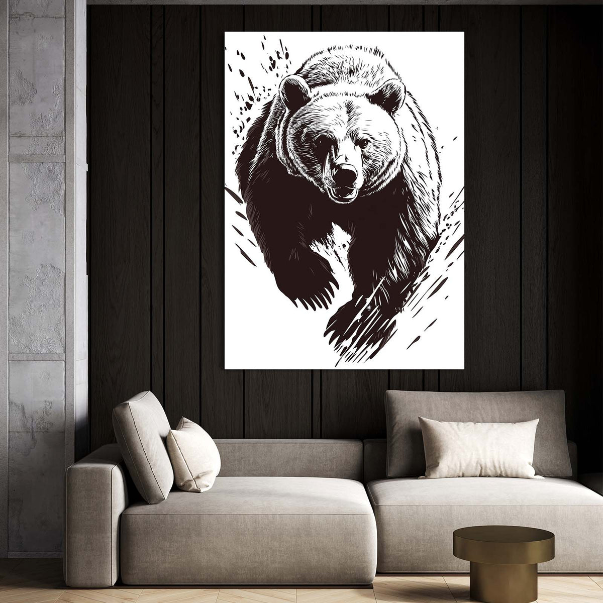 Ink Charge Sketch Bear Canvas — line canvas print, styled in a furnished interior