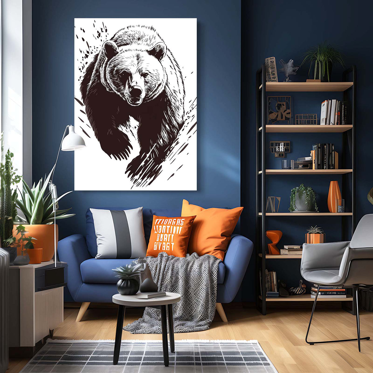 Ink Charge Sketch Bear Canvas — line canvas print, styled in a furnished interior
