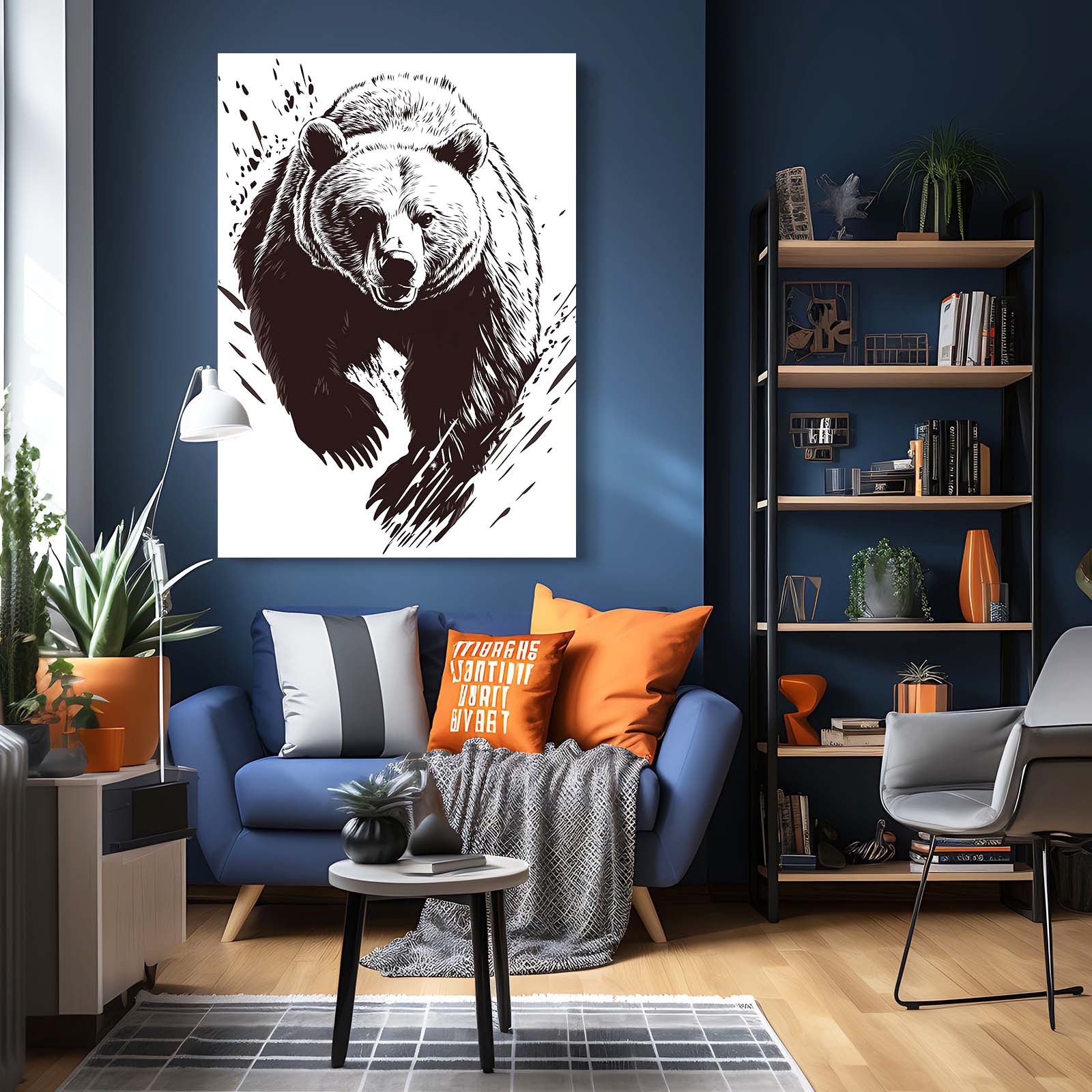 Ink Charge Sketch Bear Canvas — line canvas print, styled in a furnished interior
