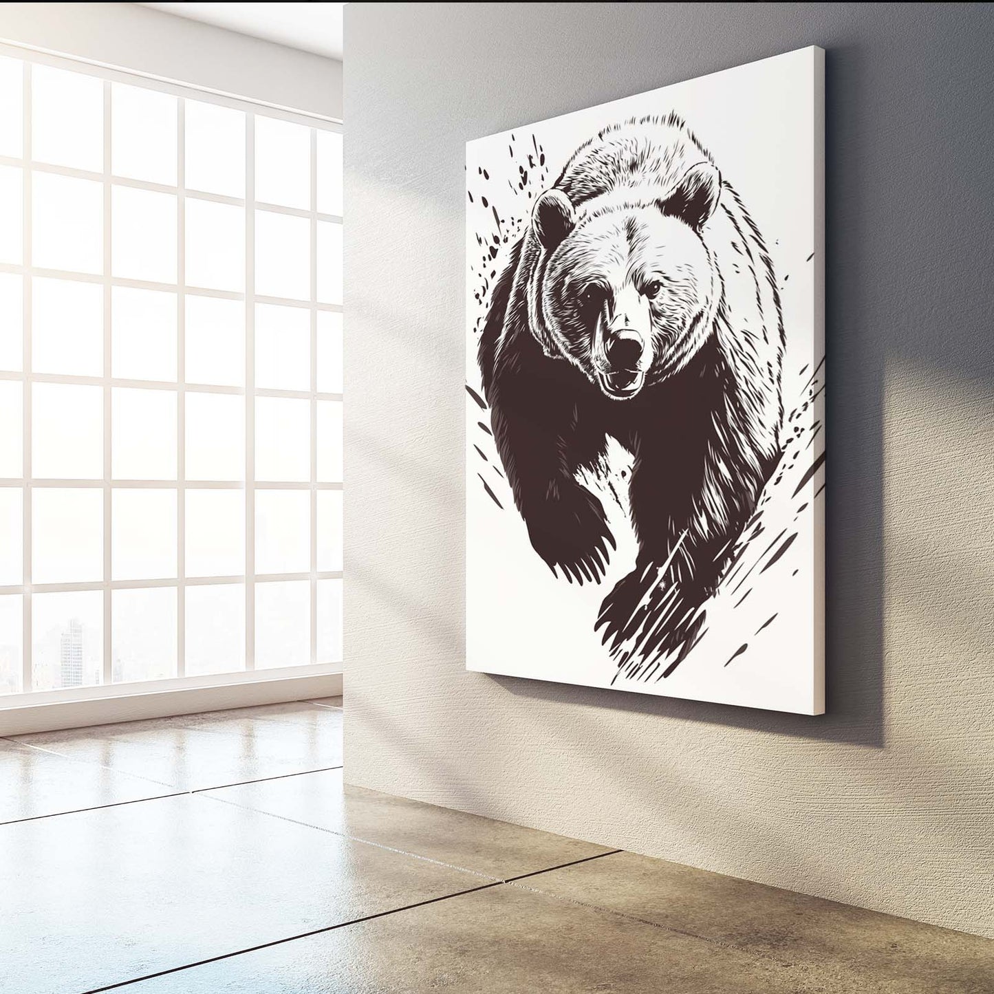 Ink Charge Sketch Bear Canvas — line canvas print, styled in a furnished interior