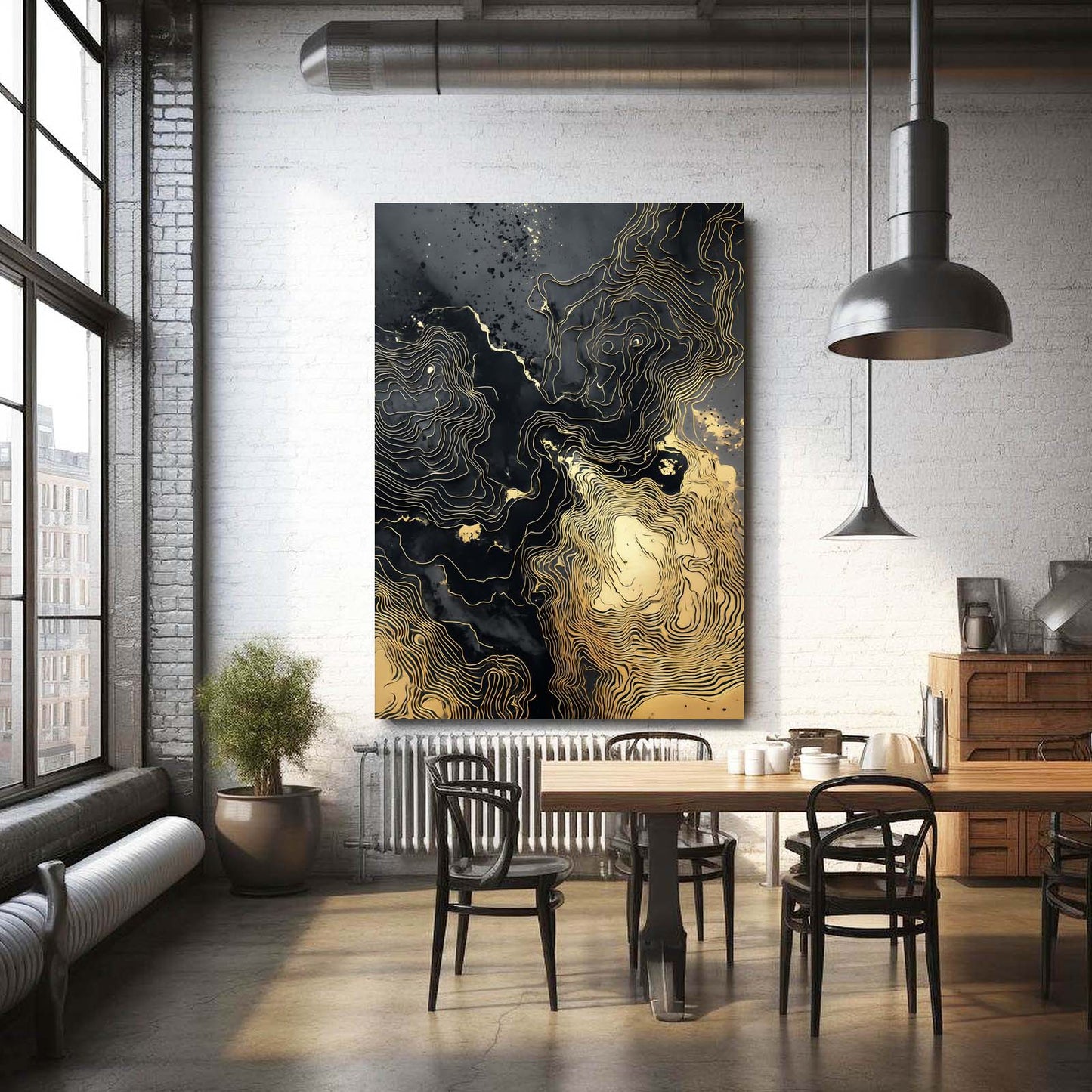 Ink Contour Map Gold Prints – styled in a furnished interior