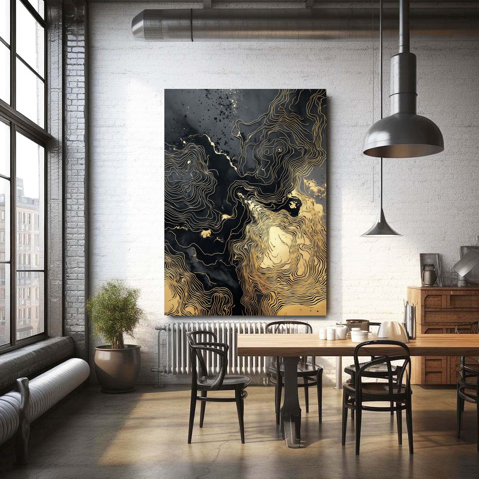 Ink Contour Map Gold Prints – styled in a furnished interior