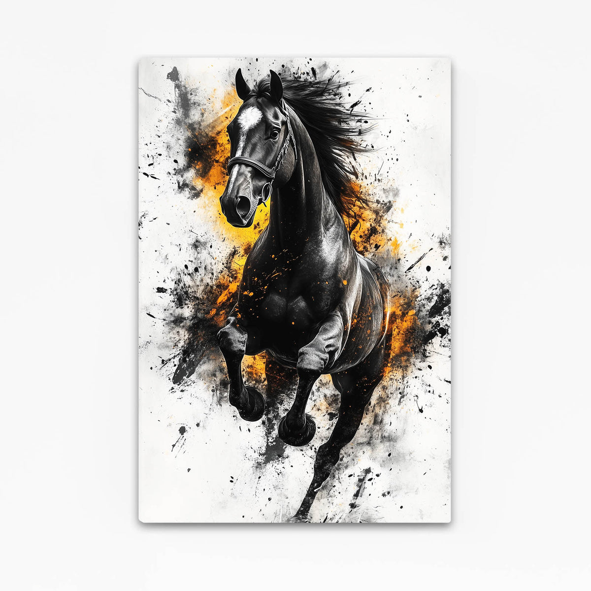 Ink Gold Gallop Horse Wall Decor — abstract canvas print, angled canvas view on white background