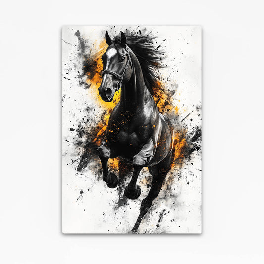 Ink Gold Gallop Horse Wall Decor — abstract canvas print, angled canvas view on white background