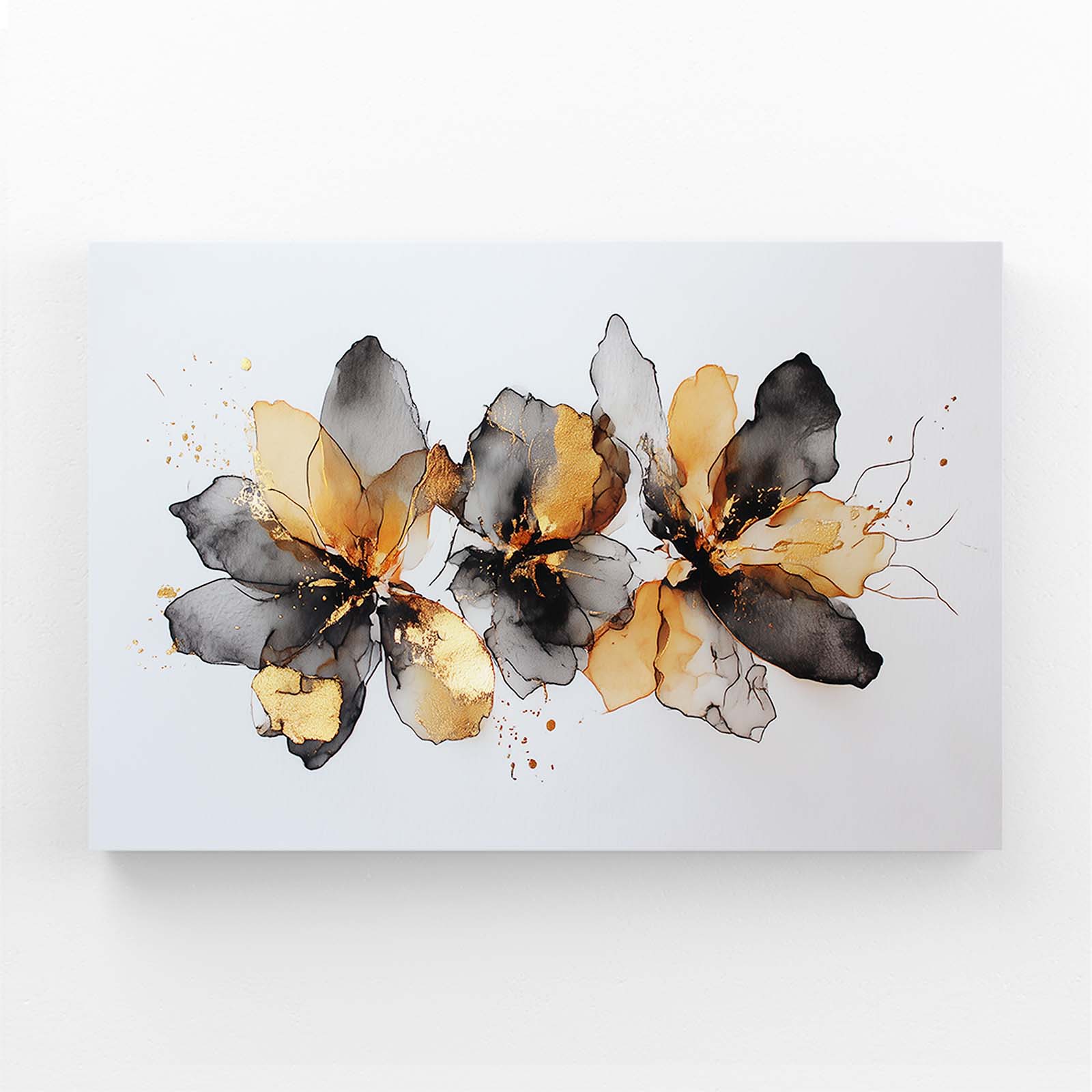 Ink Petal Cluster Gold Wall Art – canvas print on white background