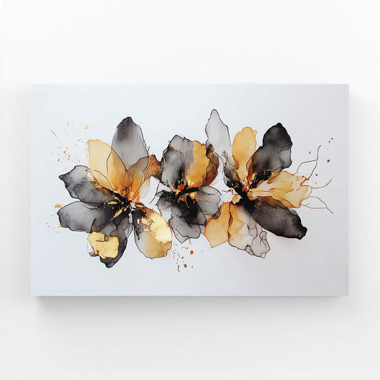 Ink Petal Cluster Gold Wall Art – canvas print on white background
