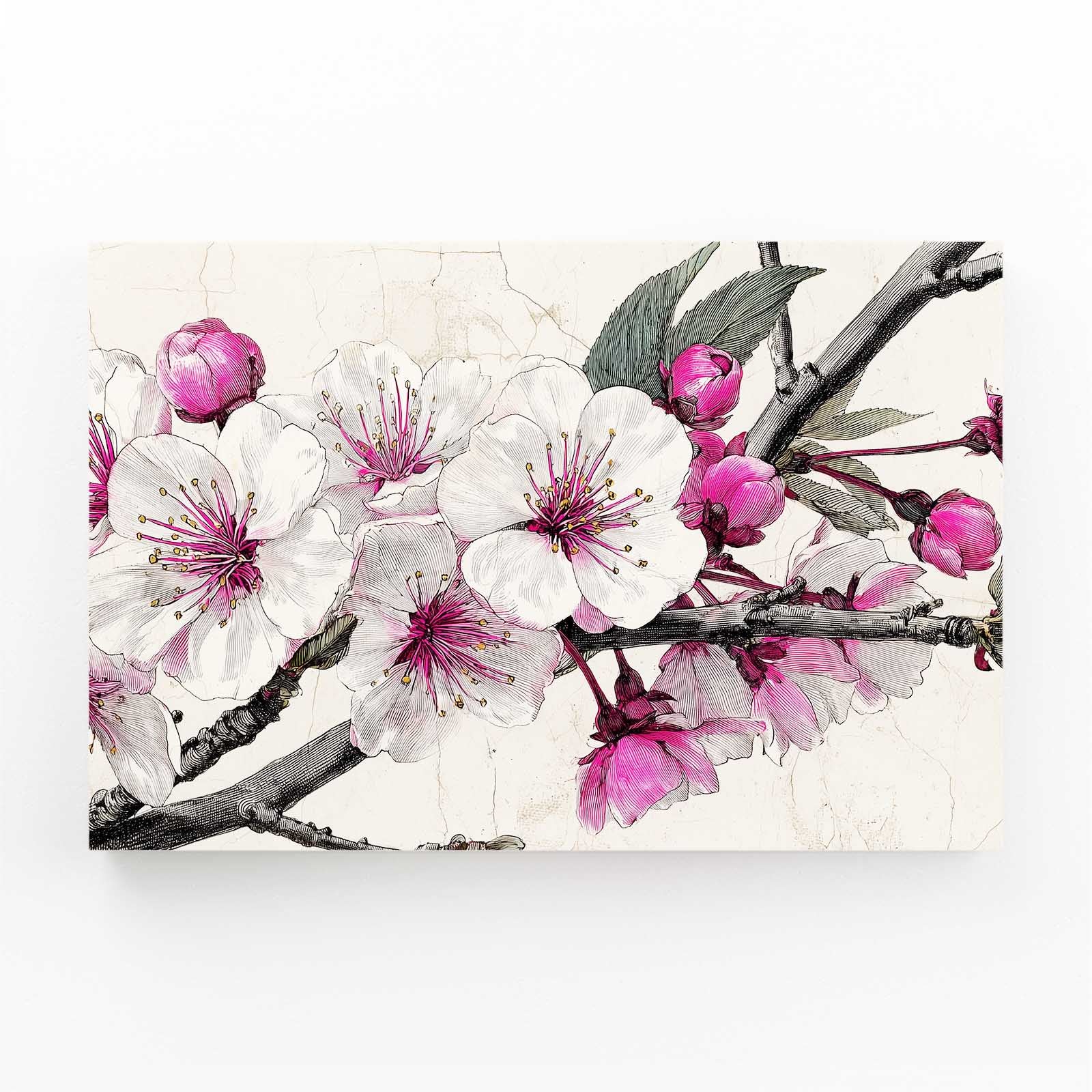 Ink Petal Sprig Cherry Blossom Art – ink petal sprig cherry blossom canvas print