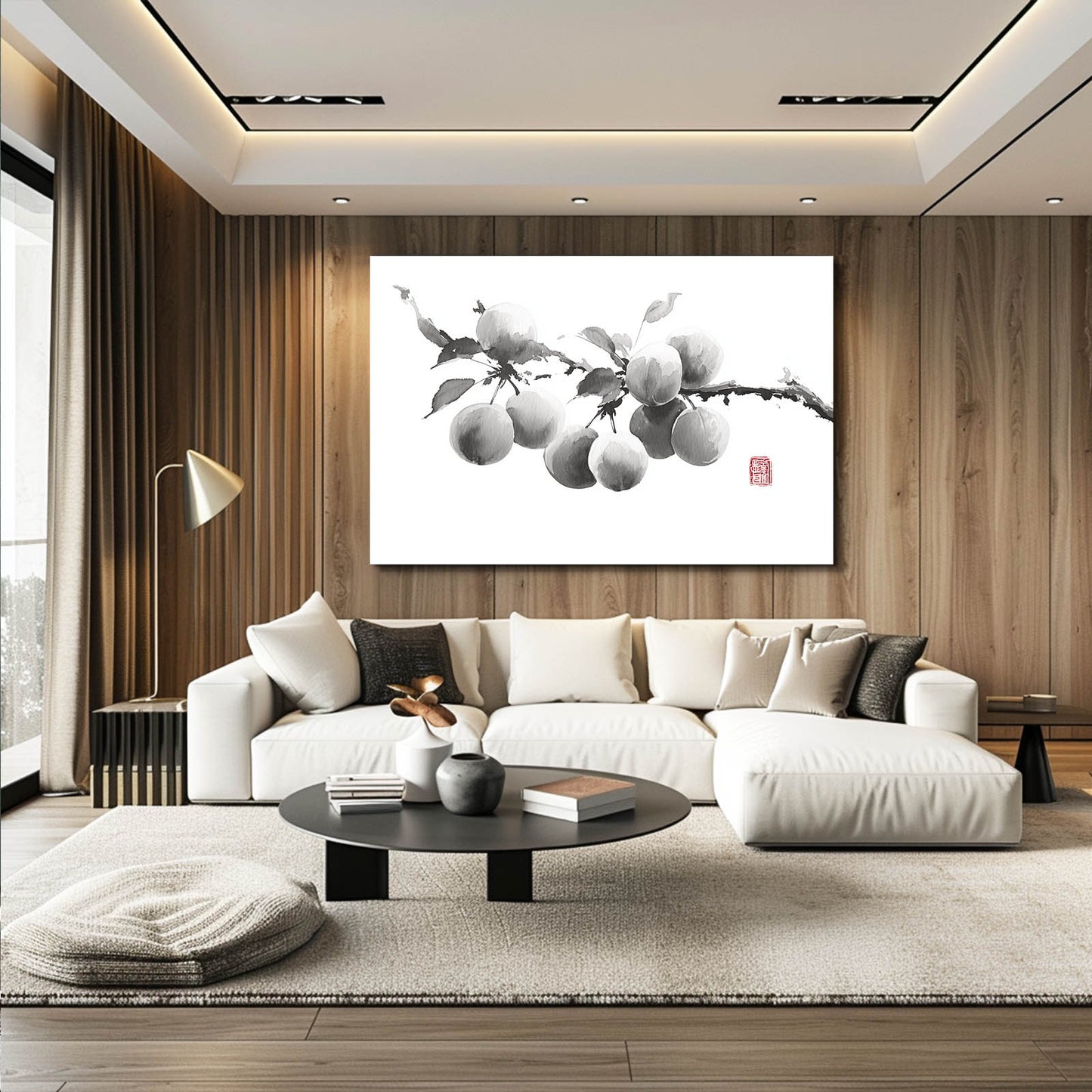 Ink Plum Branch Fruit Prints – styled in a furnished interior