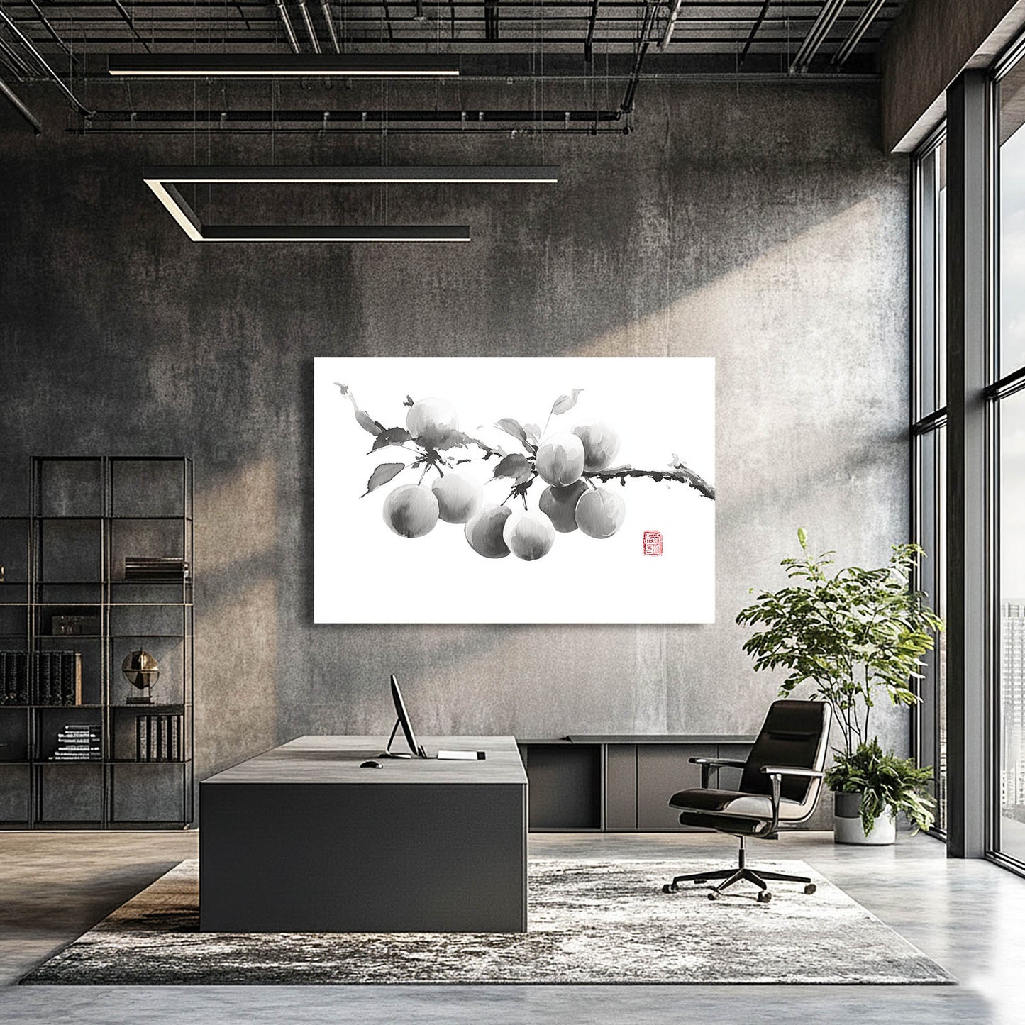 Ink Plum Branch Fruit Prints – styled in a furnished interior