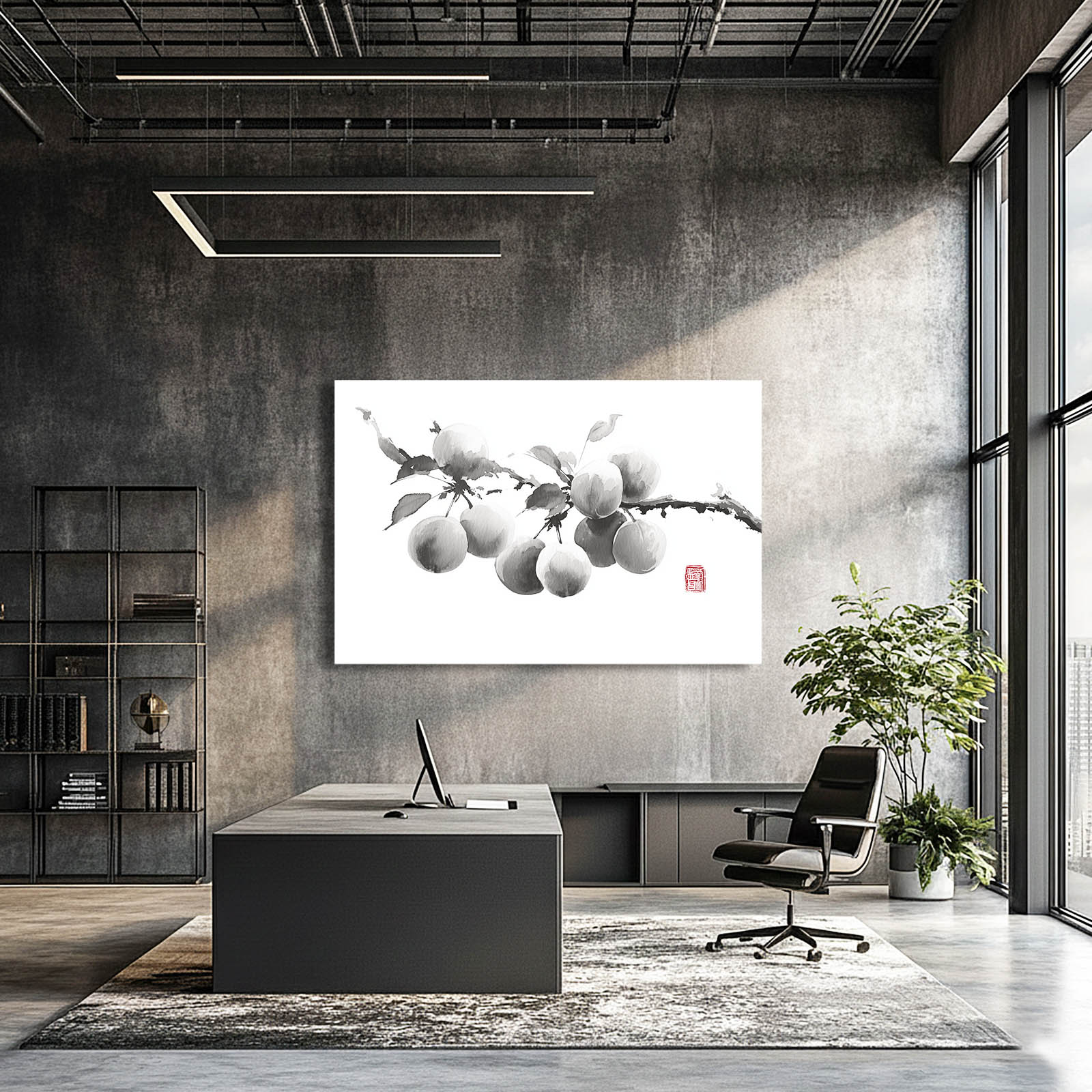 Ink Plum Branch Fruit Prints – styled in a furnished interior