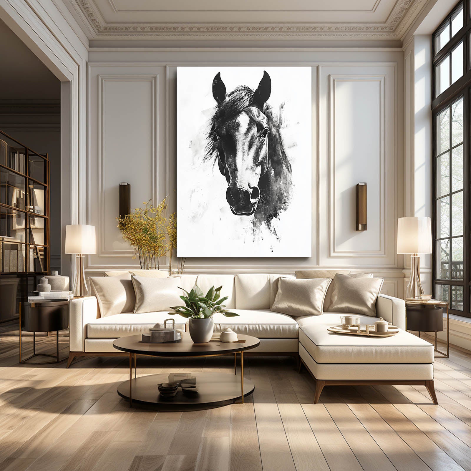 Ink Portrait Sketch Horse Wall Art — line canvas print, styled in a furnished interior