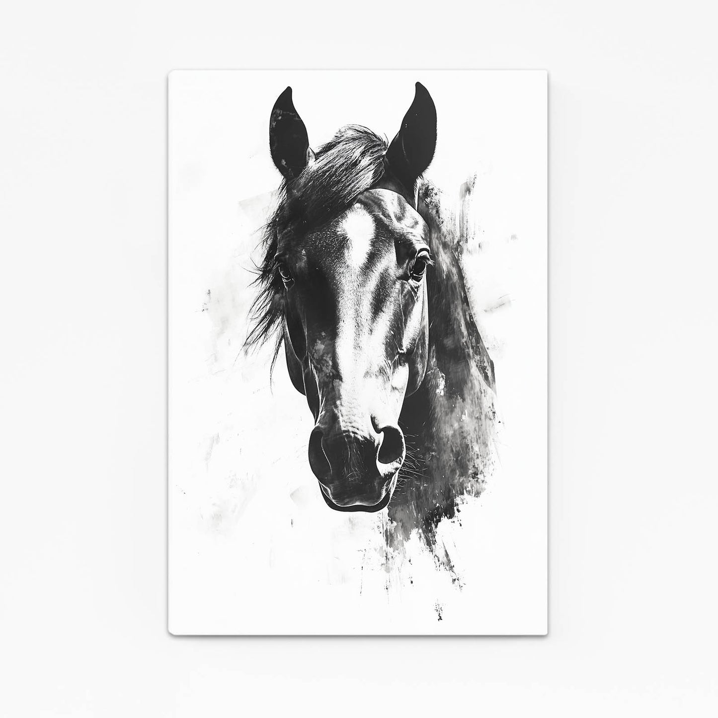 Ink Portrait Sketch Horse Wall Art — line canvas print, angled canvas view on white background