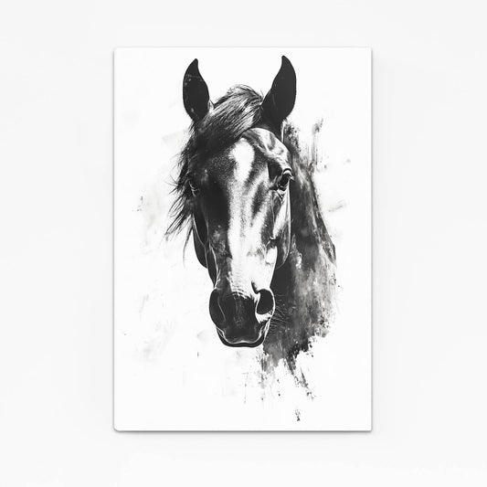 Ink Portrait Sketch Horse Wall Art — line canvas print, angled canvas view on white background