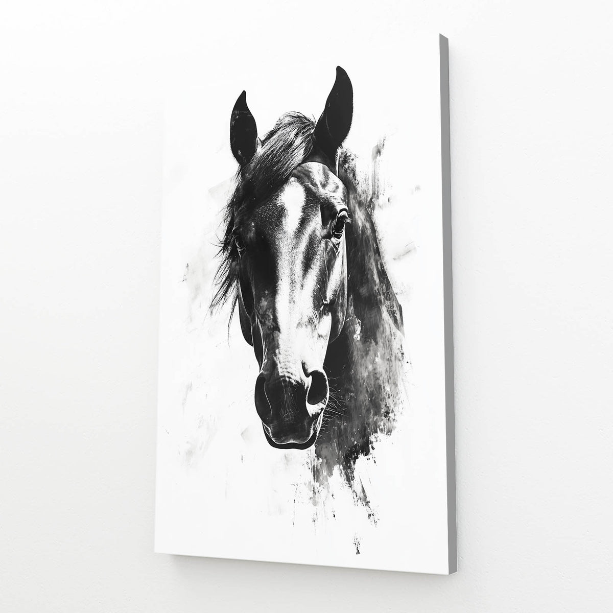 Ink Portrait Sketch Horse Wall Art — line canvas print, angled canvas view on white background