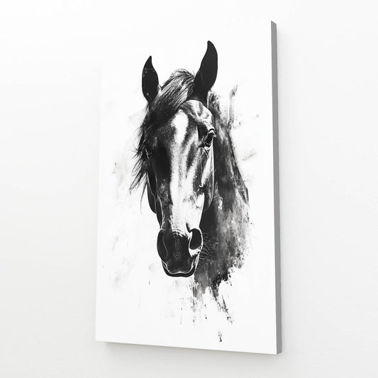 Ink Portrait Sketch Horse Wall Art — line canvas print, angled canvas view on white background